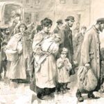 An illustration of Jewish migrants arriving from Russia and Poland in the late 19th or early 20th century (The History of London)